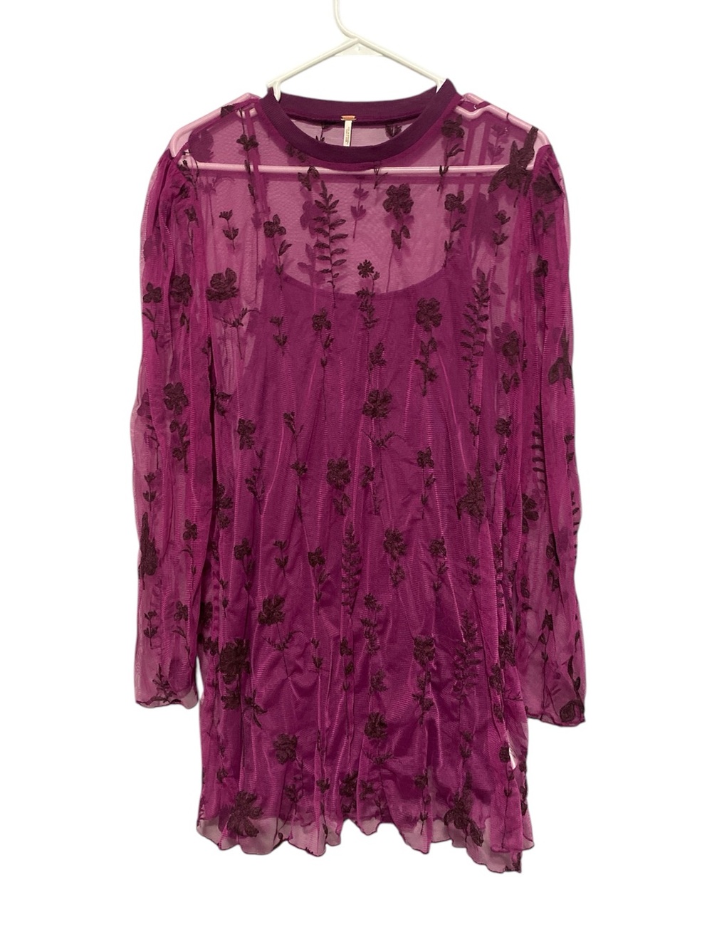 Free People Cecilia Sheer Floral Purple Mini Dress Large Whimsical Ethereal Boho - Picture 3 of 6